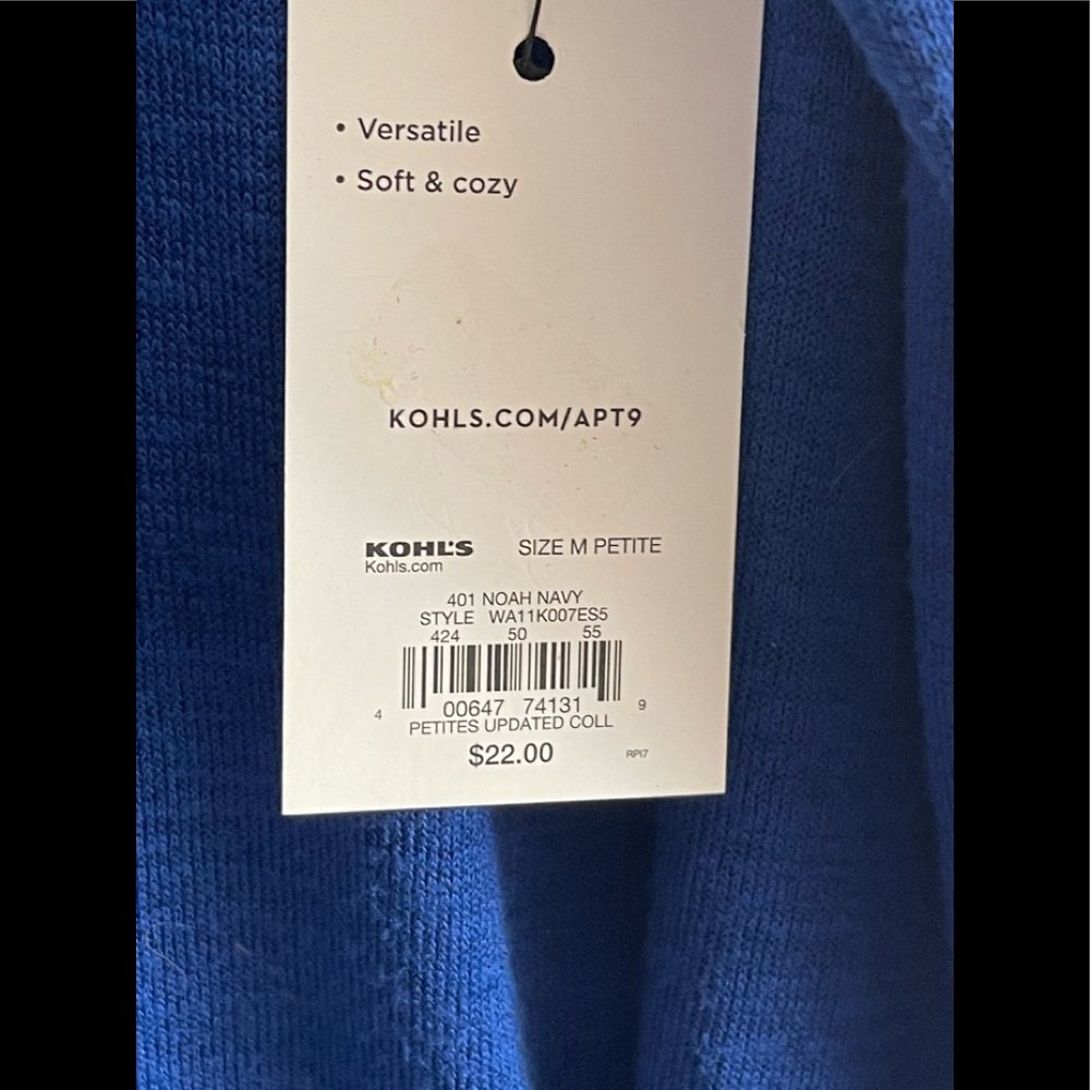 NWT Apt 9 Super Soft Cobalt Blue Long Sleeve Tee Size PM - Picture 6 of 7